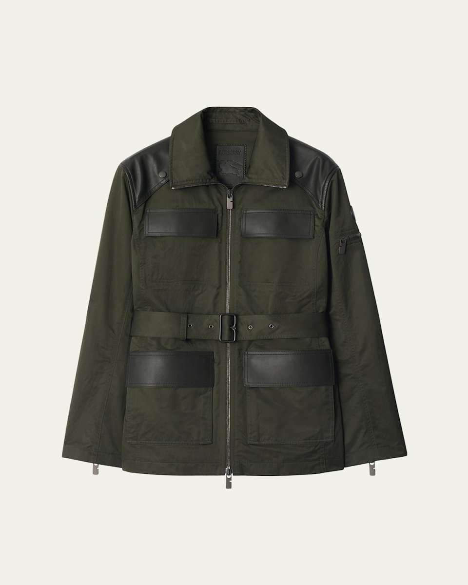 Military Jacket with Leather Details